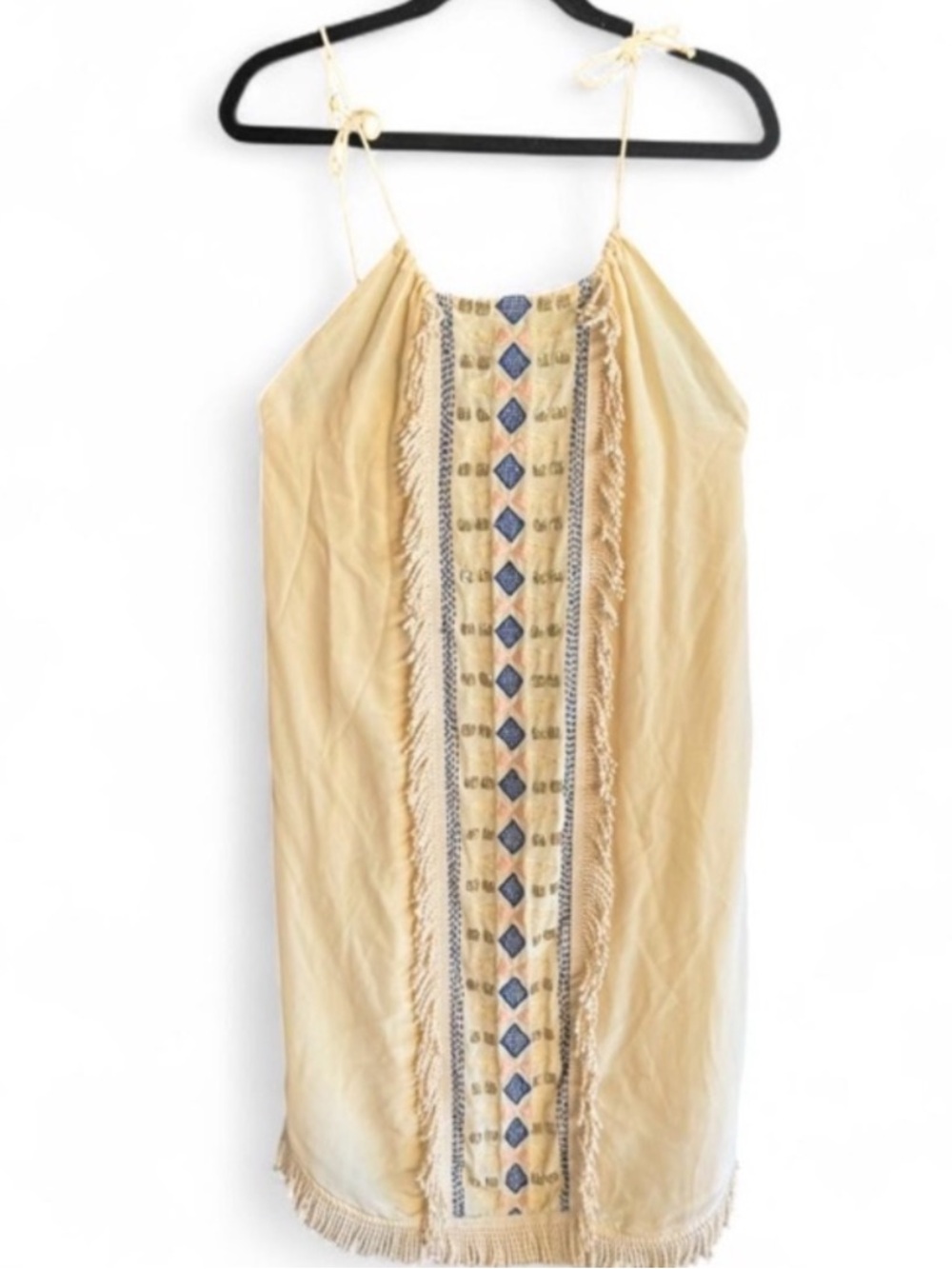 Pepin Silk Cream Slip Dress with Embroidery and Fringe
